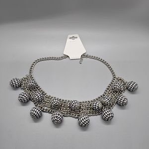 Fashion Jewerly Silver Houndstooth Multi Chain Ball Necklace